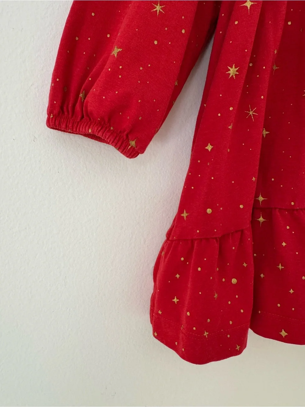 Hanna Andersson Red and Gold Long Sleeve Sparkle Tiered Dress, Size 4